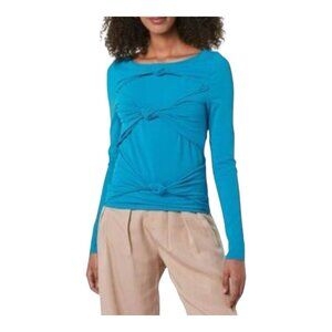 Terea By Andrea Pitter Primrose Knotted Front Top Small Blue Long Sleeves NWT